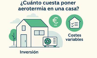 Una ilustración de una vivienda con la unidad exterior de aerotermia.