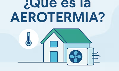 Una ilustración de una vivienda con la unidad exterior de aerotermia.